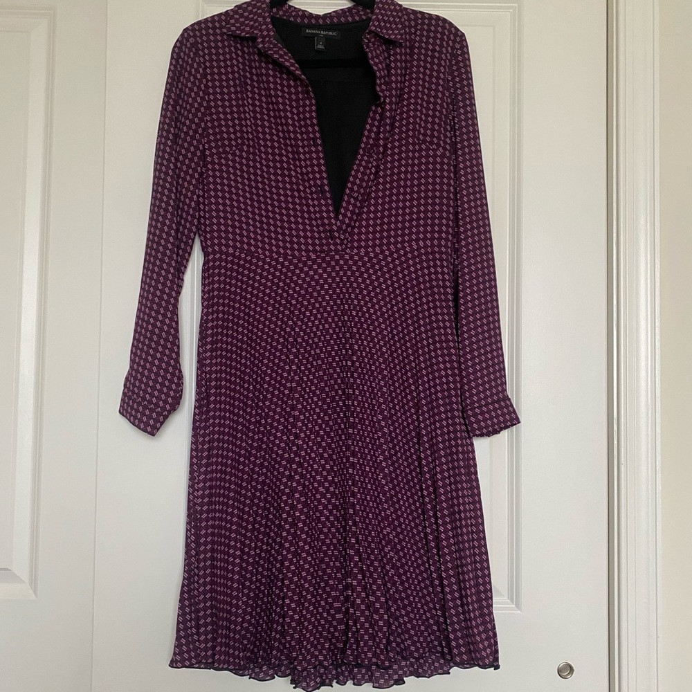Banana Republic Purple Patterned Pleated Dress